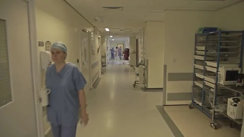 Moving Through Hospital Corridor - Dolly Shot Stock Footage