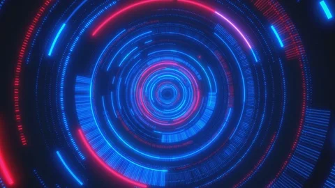 Moving through hyperspace with bright circles in red and blue color. Stock Footage 120247042