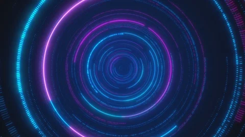 Moving through hyperspace with bright circles in red and blue color. Video stock 121803670