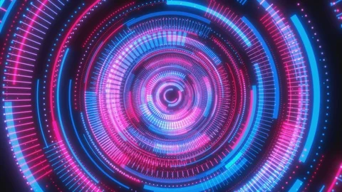 Moving through hyperspace with bright circles in red and blue color. Stock Footage 122986229