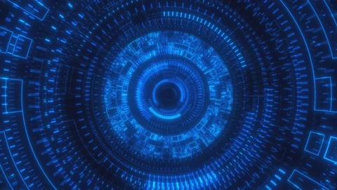 Moving through hyperspace with bright circles in blue color on black background. Stock Footage 123458551