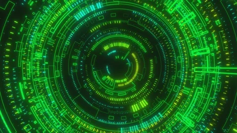 Moving through hyperspace with bright circles in green color. Stock Footage 125603760