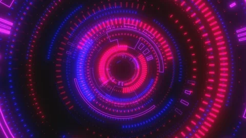 Moving through hyperspace with bright circles in red and violet color. Stock Footage 127323461