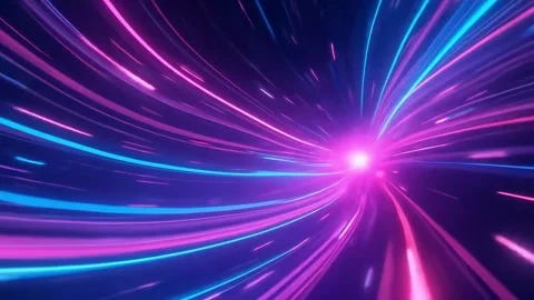 Moving Through Hyperspace with Neon Lights Abstract Futuristic Tunnel Stock Footage 314146508