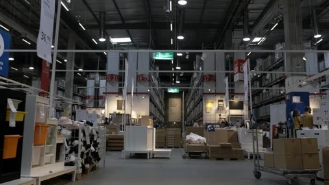 Moving Through Ikea Warehouse With Shopping Customers Stock Footage 113797129