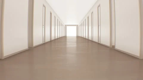 Moving Through the Light Corridor with Many Opening and Closing Doors to the Stock Footage 104566218