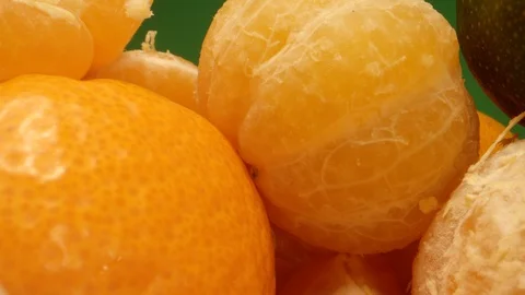 Moving Through Mandarin Oranges in Extreme Close Macro Shot with Green Screen Video stock 126771666