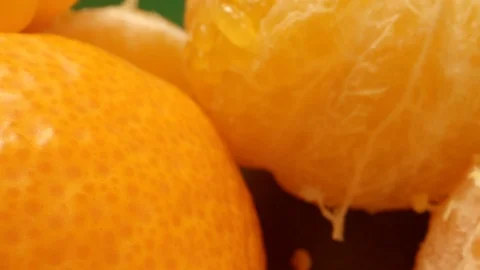 Moving Through Mandarin Oranges in Extreme Close Macro Shot with Green Screen Stock Footage 126771777