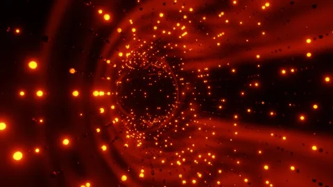 Moving through many different particles flashing red-orange. 3D render. looping  Stock Footage 254490895