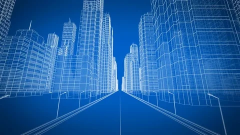 Moving Through the Modern City Digital 3d Blueprint. Construction and Technology Stock Footage 84762435