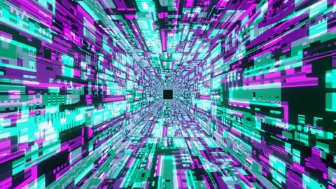 Moving through neon sci fi texture tunnel Stock Footage 220234835