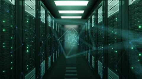 Moving Through Network Grid with Flashes in Abstract Datacenter Net Connections 動画素材 97183984