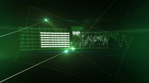 Moving Through Network Grid of Lines and Dots Green Color with Flares. Abstract Stock Footage 94623726