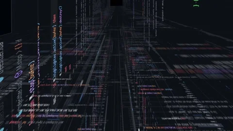 Moving through programming code, server data, rendering through gradient Stock Footage 311966935