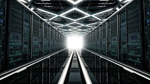 Moving Through Rack Servers in Modern Data Center. Stock Footage 138537487