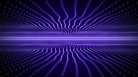 Moving through resonating purple blue wavy field of glowing curve lines Stock Footage 275545857