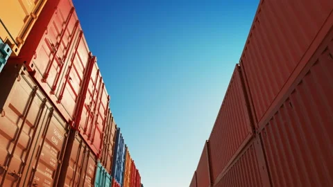 Moving Through the Rows of Cargo Shipping Metal Containers in Warehouse Seamless Stock Footage 118669590