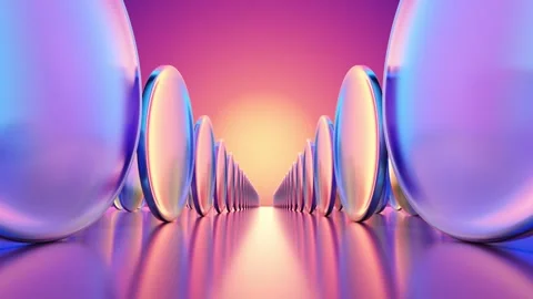 Moving through a seamless loop of an endless futuristic corridor with iridescent Stock Footage 347811432