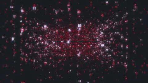 Moving through the searching stream of human portraits linked by red colored Stock Illustration