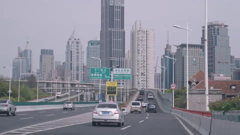 Moving through a Shanghai freeway exit, ... | Stock Video | Pond5