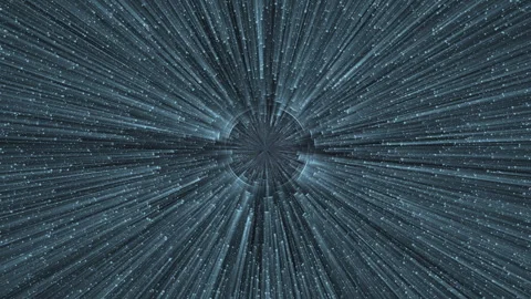 Moving Through Star Field with Lights Rays with Distorted Centre Reversing Stock Footage 319928807