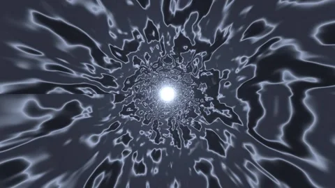 Moving through a swirling dark tunnel with bright light at Stock Footage 338325690