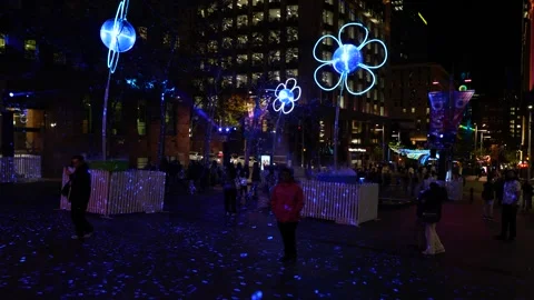 Moving through Sydney VIVID light show at Martin Place 6K Stock Footage 310945904