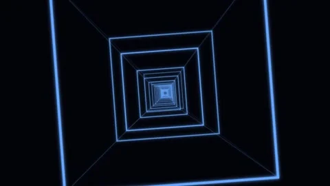 Moving through a tunnel of blue light with geometric shapes Stock Footage 337233513