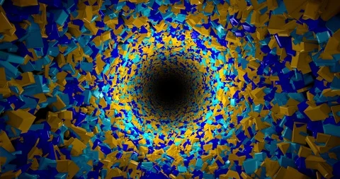 Moving through the tunnel made from yellow and blue boxes, looping animation Stock Footage 106768361