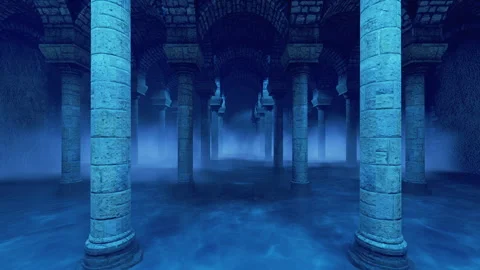 Moving through an underground hall with columns. Stock Footage 321892773