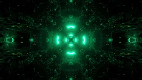 Moving through virtual tunnel with green lights 3d illustration Stock Footage 160529045