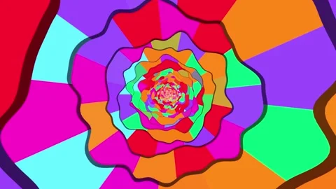 Moving through wavy rings with colorful rays. Seamless loop Stock Footage 277184089