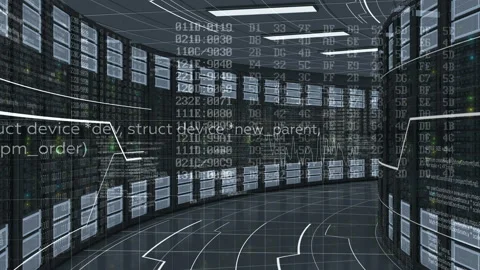 Moving Through the Working Rack Servers in Modern Datacenter. Cloud Computing Video stock 92173928