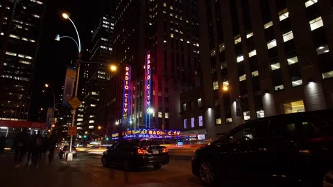 A Moving Time-lapse or Hyperlapse by Radio City at Night Stock Footage 74132775