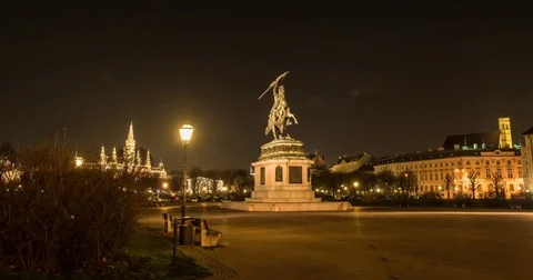 Moving timelapse / hyperlapse of Erzhercog Karl statue at night Stock Footage 83714129