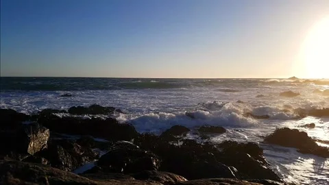 Moving timelapse to the right on a rocky beach at Isla Negra, Chile. Stock Footage 160121693