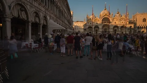 Moving timelapse on St Mark’s square at sunset Stock Footage 99015402