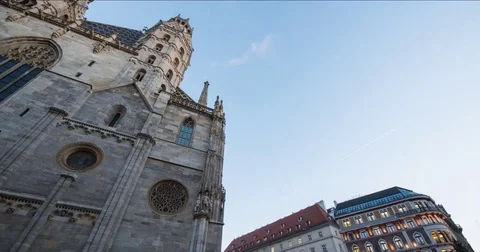 Moving timelapse of St Stephen's Cathedral during sunset Stock Footage 83711258