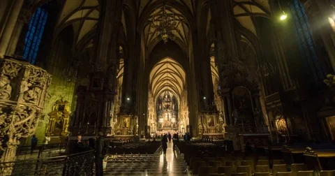 Moving timelapse of St Stephen's Cathedral / Stephansdom interior Stock Footage 83716762