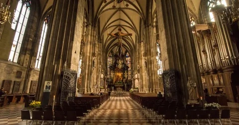 Moving timelapse of St Stephen's Cathedral / Stephansdom interior Stock Footage 83718379