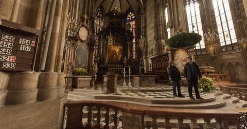 Moving timelapse of St Stephen's Cathedral / Stephansdom interior Stock Footage 83720124