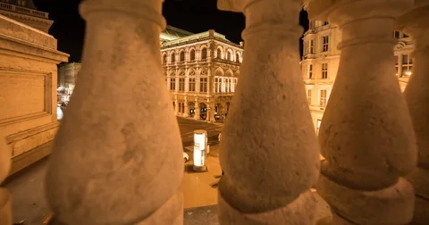 Moving timelapse of Vienna State Opera House on slider at night Stock Footage
