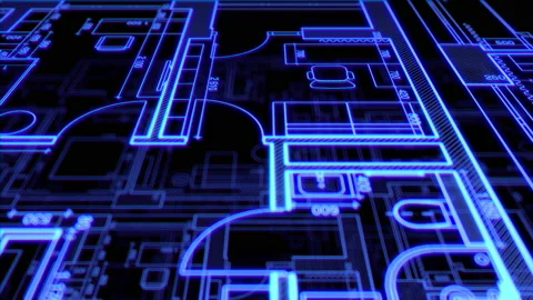 Moving from top floor to bottom through the 3d blueprint house plan loopable Stock Footage 169233571