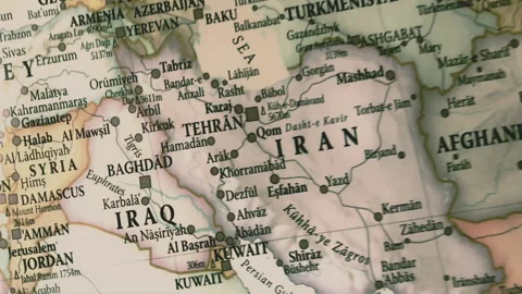 Moving toward the country of Iran on the map Stock Footage 335938401