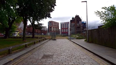 Moving towards a building under construction in the city Video stock 200262087