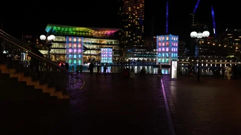 Moving towards Sydney VIVID light show at Darling Harbour 6K Video stock 310924549