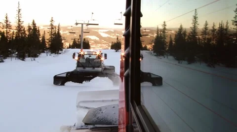 Moving track and  the snowcat machine preparing ski slope in Trysil, Norway. Stock Footage 61471259