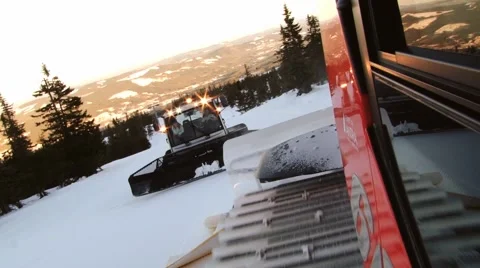Moving track and  the snowcat machine preparing ski slope in Trysil, Norway. Stock Footage 61471338