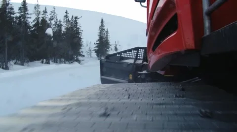 Moving track of the snowcat machine preparing ski slope in Trysil, Norway. Stock Footage 61471393