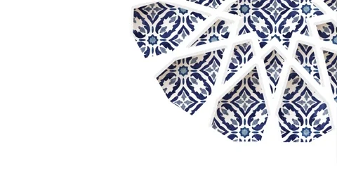 Moving traditional blue arabic pattern. Arabesque through white silhouette of Video stock 149300085